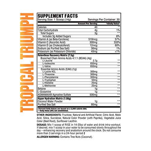 GCode Rise Relentless Aminos (Tropical Triumph) Recovery Elixir for Muscle Recovery, Electrolytes and Hydration- 30 Servings