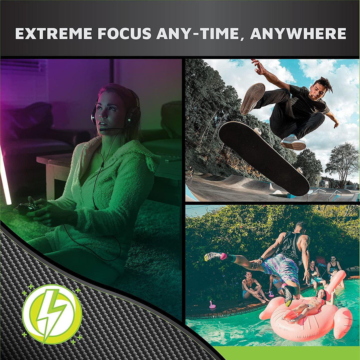 GCrak Energy Mix - Carbonated Natural Pre-Workout Energy Supplement for Focus, Motivation, Drive - for Men and Women