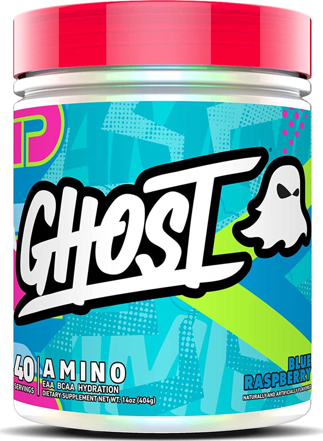 GHOST Amino: Essential Amino Acid Supplement, Blue Raspberry - 20 Servings - Intra-Workout Powder for Hydration and Recovery 4.5g BCAA and 5.5g EAA - Soy and Gluten-Free, Vegan