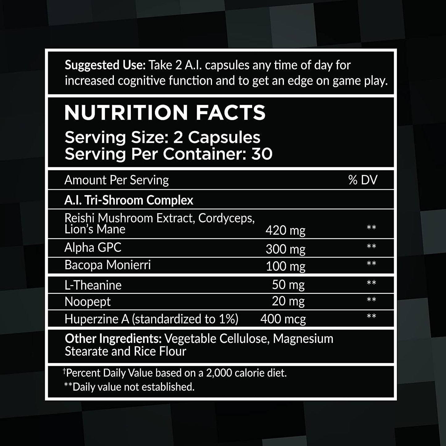 GLYTCH A.I Nootropic | Brain Pills for Gamers, Students, Esports | Enhance Reaction, Alertness, Mental Clarity, Concentration, Motivation | Unique Tri-Shroom Blend Made in The USA | 60 Capsules