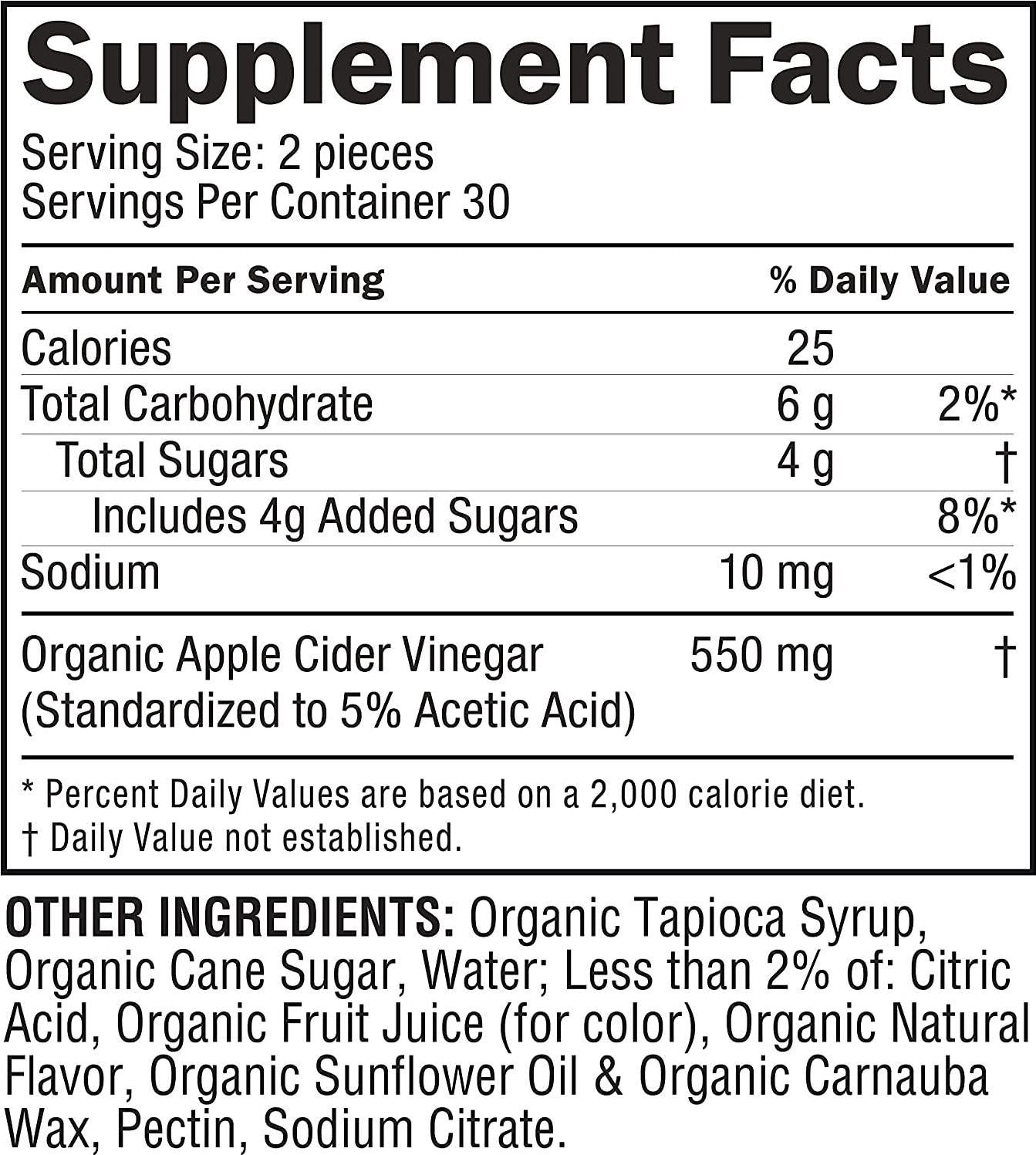 GO Organic Supplement Gummies | 60 Count (Apple Cider Vinegar)