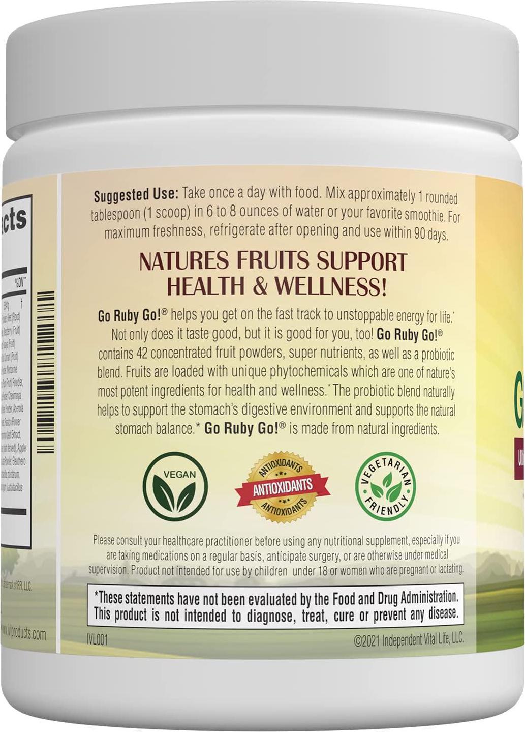 GO Ruby GO! - Nutritional Red Superfood Powder Juice, Loaded with 42 Plant-Based Antioxidants and Fruit Extracts, Effective Probiotics, Fortifying and Healthy Superior Energy, Better Immunity and Digestion