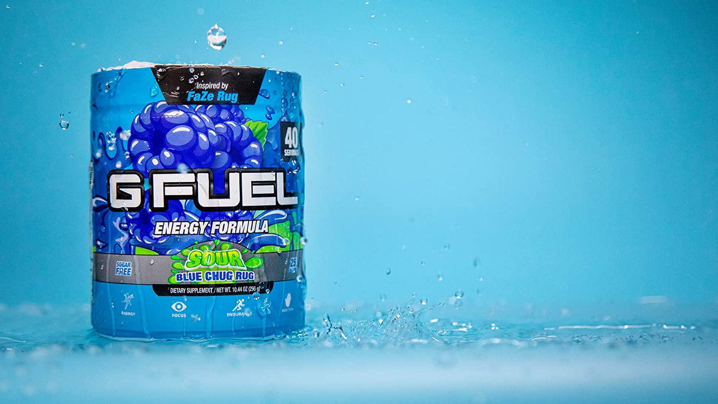G Fuel Sour Blue Chug Rug Elite Energy Powder Inspired by Faze Rug, 10.44 oz (40 Servings)
