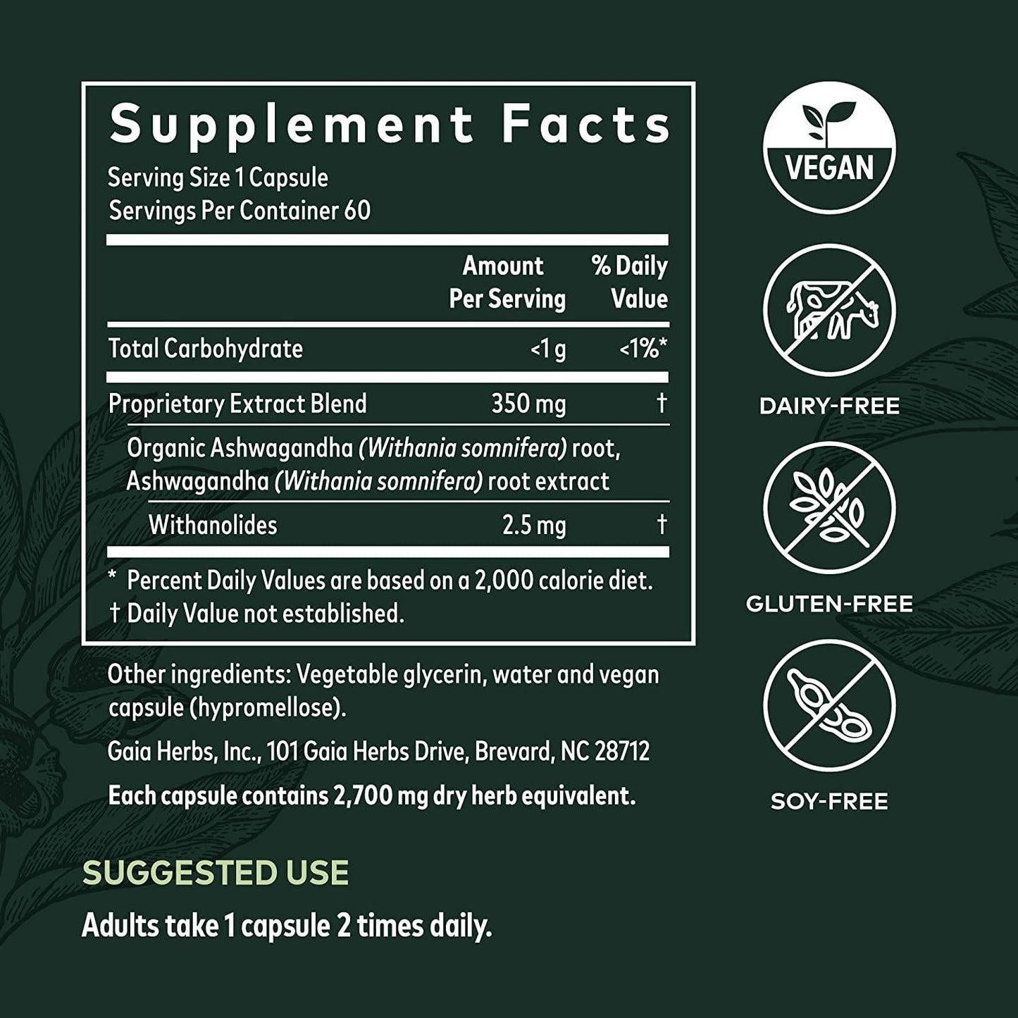 Gaia Herbs Ashwagandha Root Capsules 60 ct