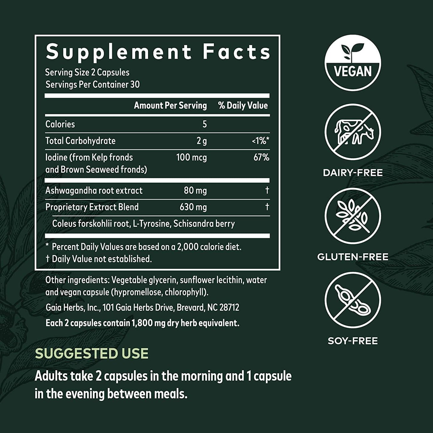 Gaia Herbs Thyroid Support - Made with Ashwagandha, Kelp, Brown Seaweed, and Schisandra to Support Healthy Metabolic Balance and Overall Well-Being - 60 Vegan Liquid Phyto-Capsules (20-Day Supply)