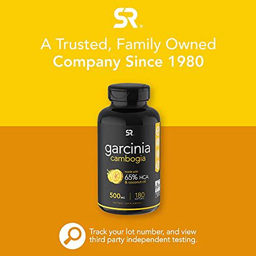 Garcinia Cambogia Extract (65% HCA) with Extra Virgin Organic Coconut Oil | Non-GMO, Soy and Gluten Free (180 Liquid softgels)