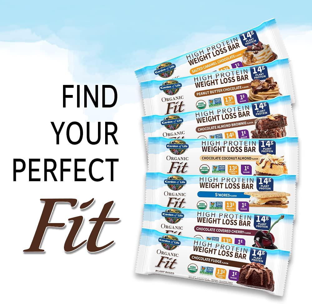 Garden of Life High Protein Bars for Weight Loss - Organic Fit Bar, Chocolate Fudge (12 per carton) - Burn Fat, Satisfy Hunger and Fight Cravings, Low Sugar Plant Protein Bar with Fiber