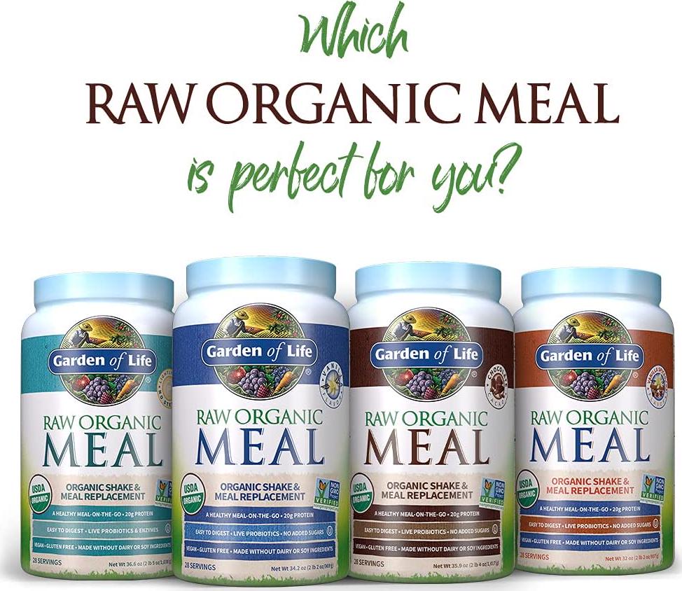 Garden of Life Meal Replacement - Organic Raw Plant Based Protein Powder, Vanilla, Vegan, Gluten-Free, 17.1 oz (484g) Powder
