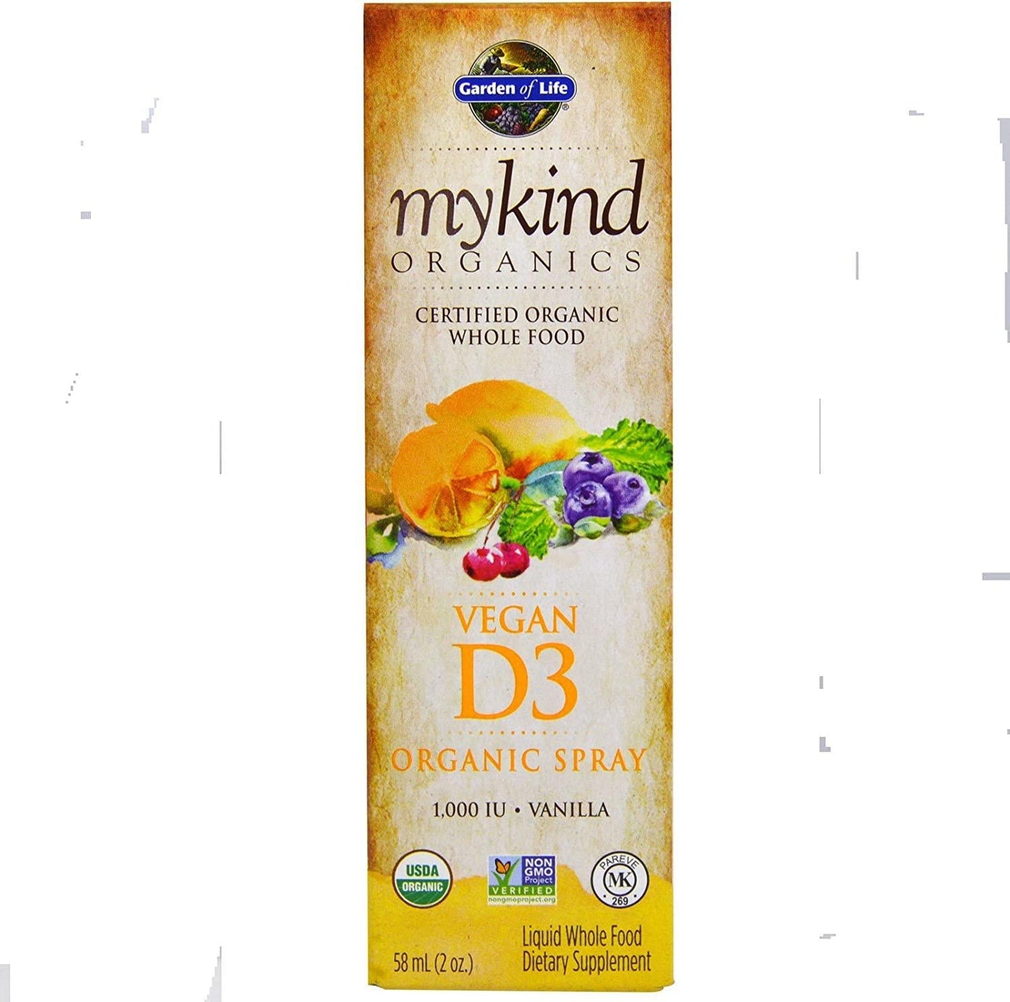 Garden of Life, MyKind Organics, Vegan D3, Vanilla Spray, 1,000 IU, 2 oz (58 ml)