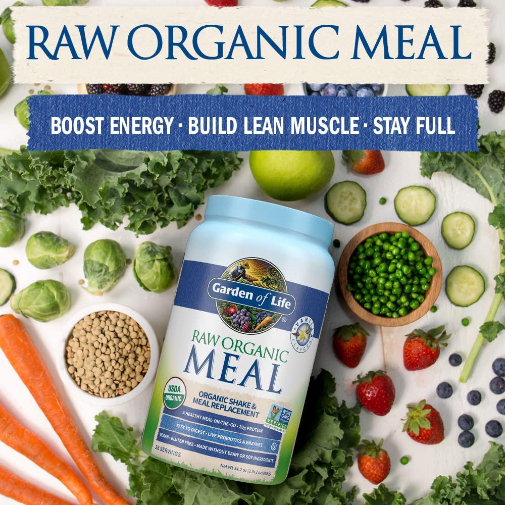Garden of Life Vegan Protein Powder - Raw Organic Meal Replacement Shakes - Vanilla - Pea Protein, Greens and Probiotics for Women and Men, Plant Based Dairy Free All in One Shake, 28 Servings