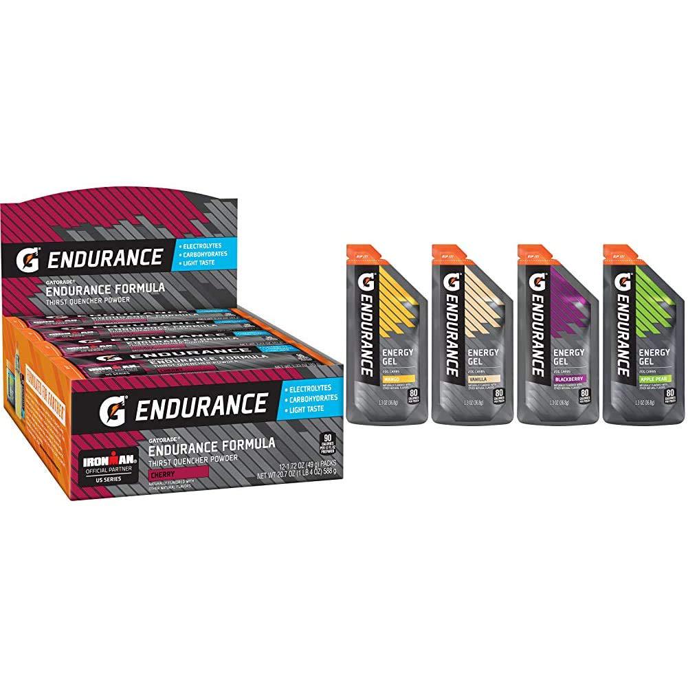 Gatorade Endurance Formula Powder With Electrolytes, Cherry and Gatorade Endurance Energy Gel, 4 Flavor Variety Pack, 1.3 Ounce, 12 Count