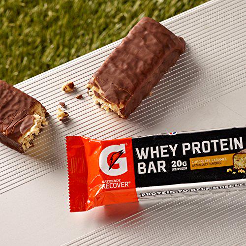 Gatorade Whey Protein Bars, Variety Pack, 2.8 oz bars (Pack of 18) and Whey Protein Bars, Chocolate Caramel, 2.8 oz bars (Pack of 12, 20g of protein per bar)