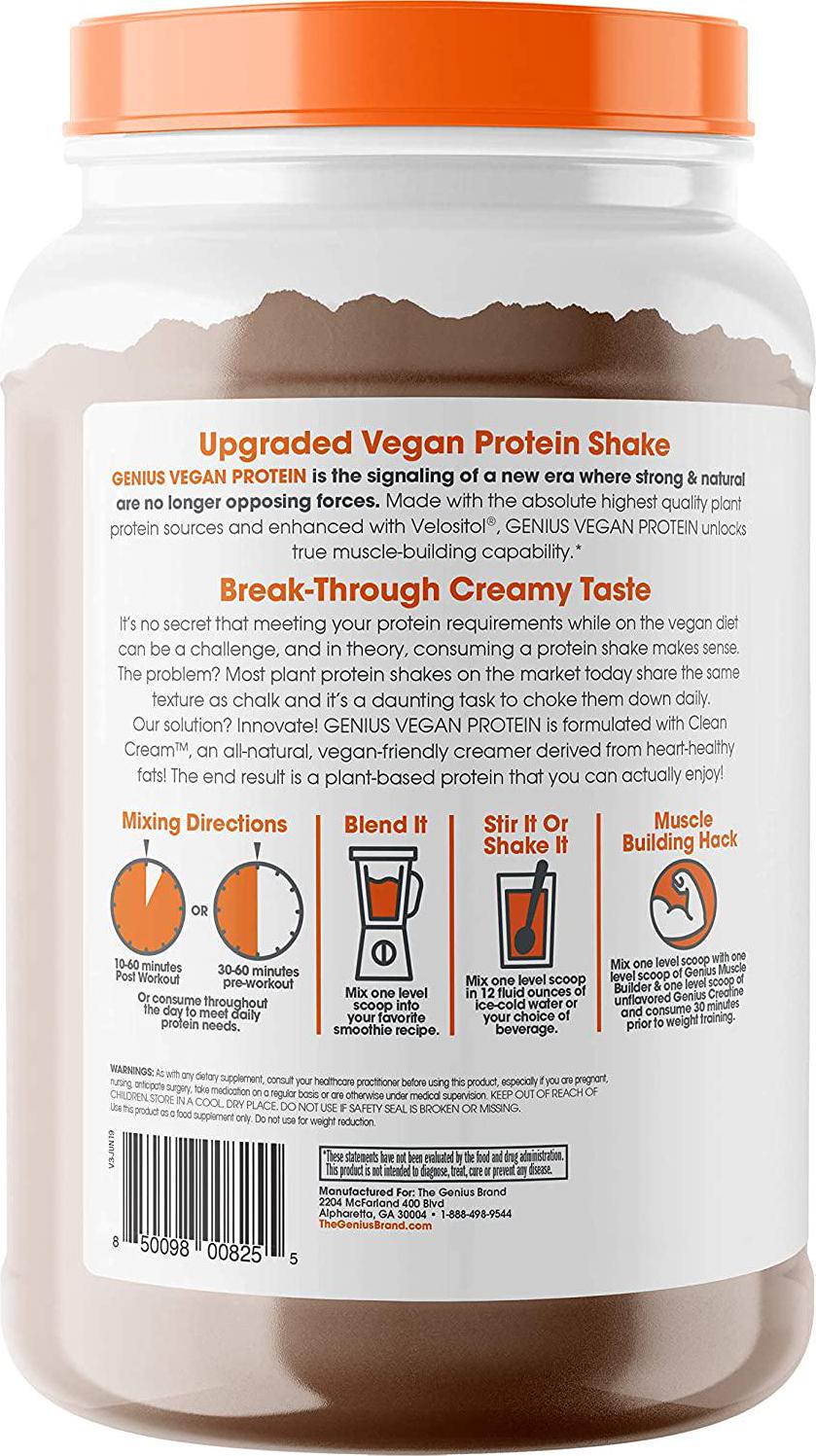 Genius Vegan Protein Powder Plant Based Lean Muscle Building Shake | Best Pea + Pumpkin Protein Sources Ideal Lean Body Shake for Men and Women All in One Nutritional Sport Drink (Dairy Free)