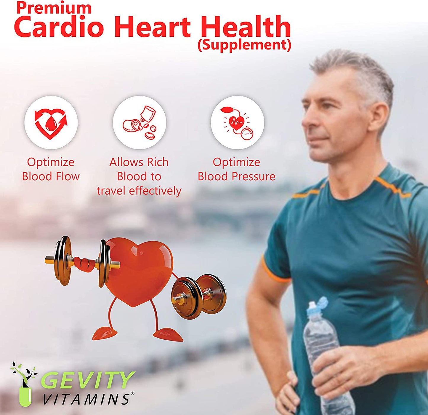 Gevity Vitamins Heart Health Powder, L-Arginine L-Citrulline Complex with 1000mg Coenzyme Q10 (CoQ10), Enhance Nitric Oxide, Cardiovascular Support Supplement, 30 Servings
