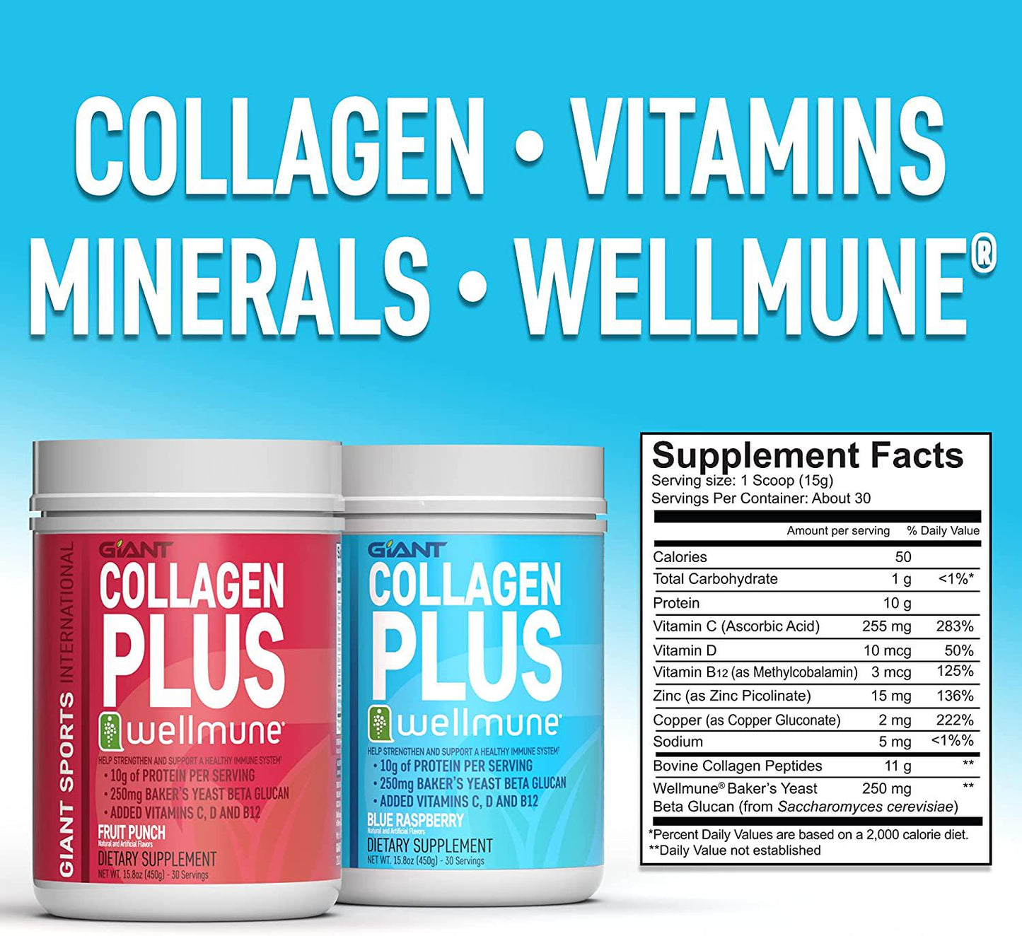 Giant Sports Collagen Plus Wellmune Blue Raspberry - 30 Servings
