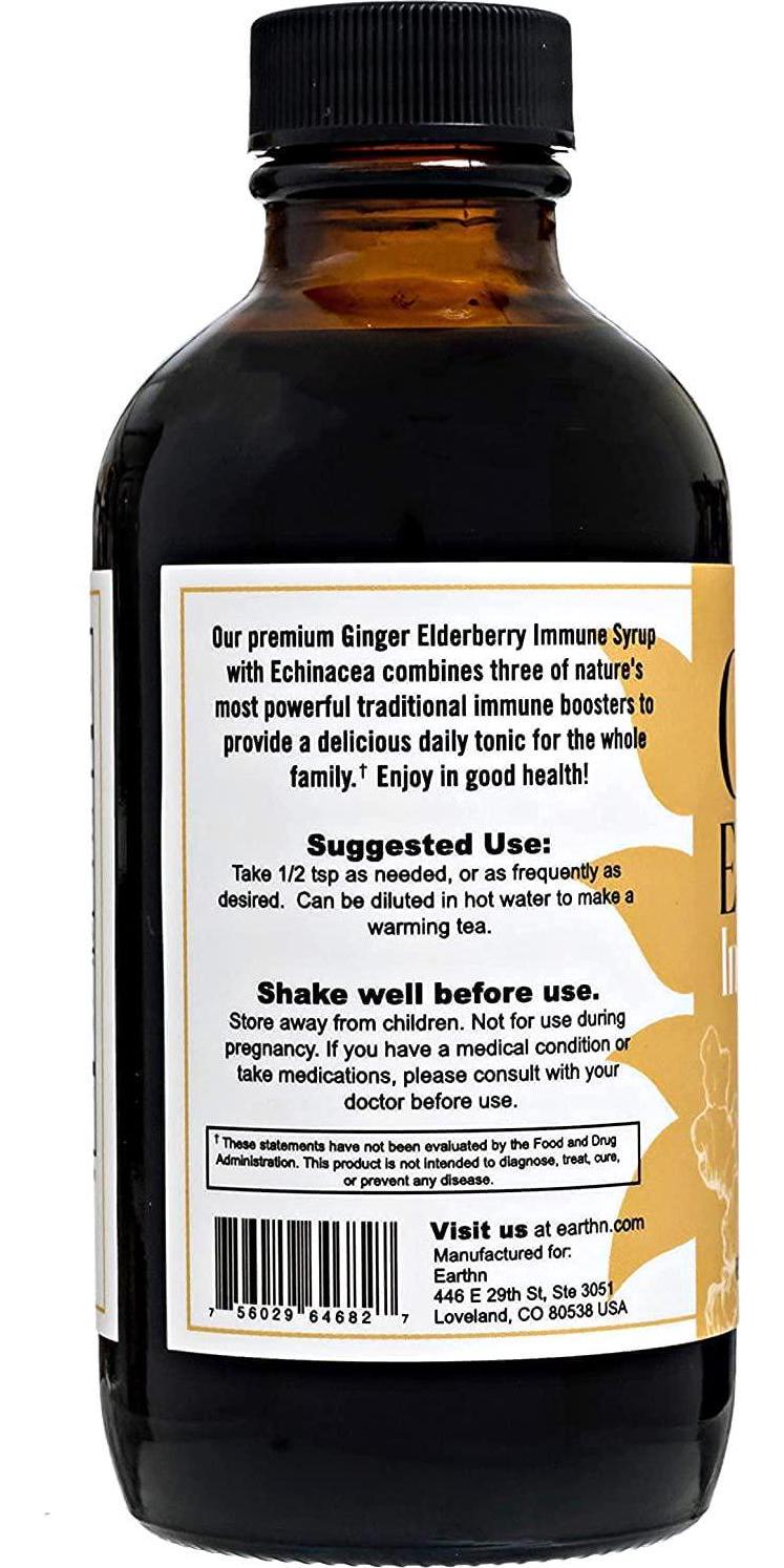 Ginger Elderberry Immune Defense Syrup with Echinacea, Vitamin C, Honey - Organic Super Premium Liquid - 100% Pure Ingredients - Natural Immunity Support Supplement (4 fl oz)