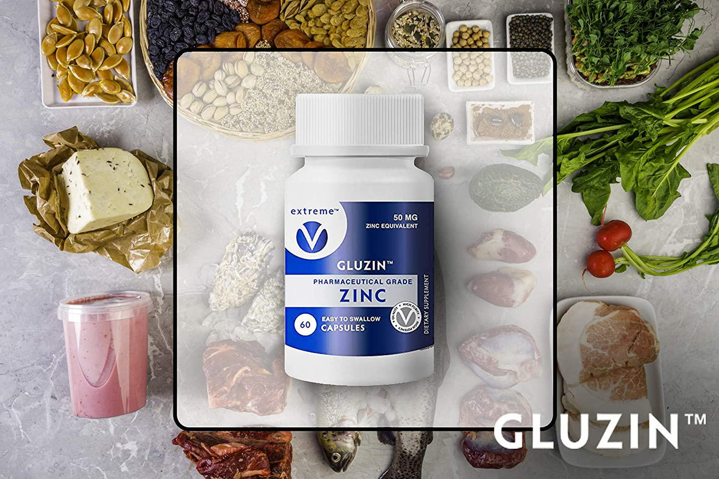 Gluzin #1 Recommended OTC ZINC Made in The USA - Pharmaceutical Grade Zinc, 50mg, (3 Bottles - 180 Vegetarian Capsules)