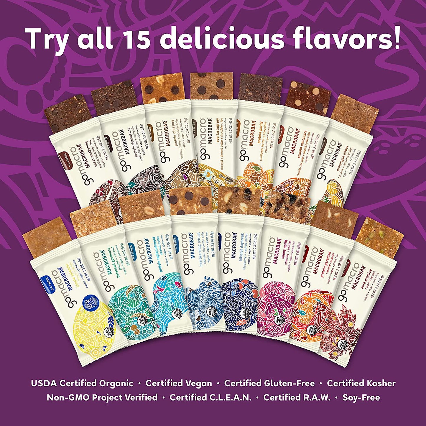 GoMacro MacroBar Organic Vegan Protein Bars - Variety Pack (2.0-2.4 Ounce Bars, 12 Count)