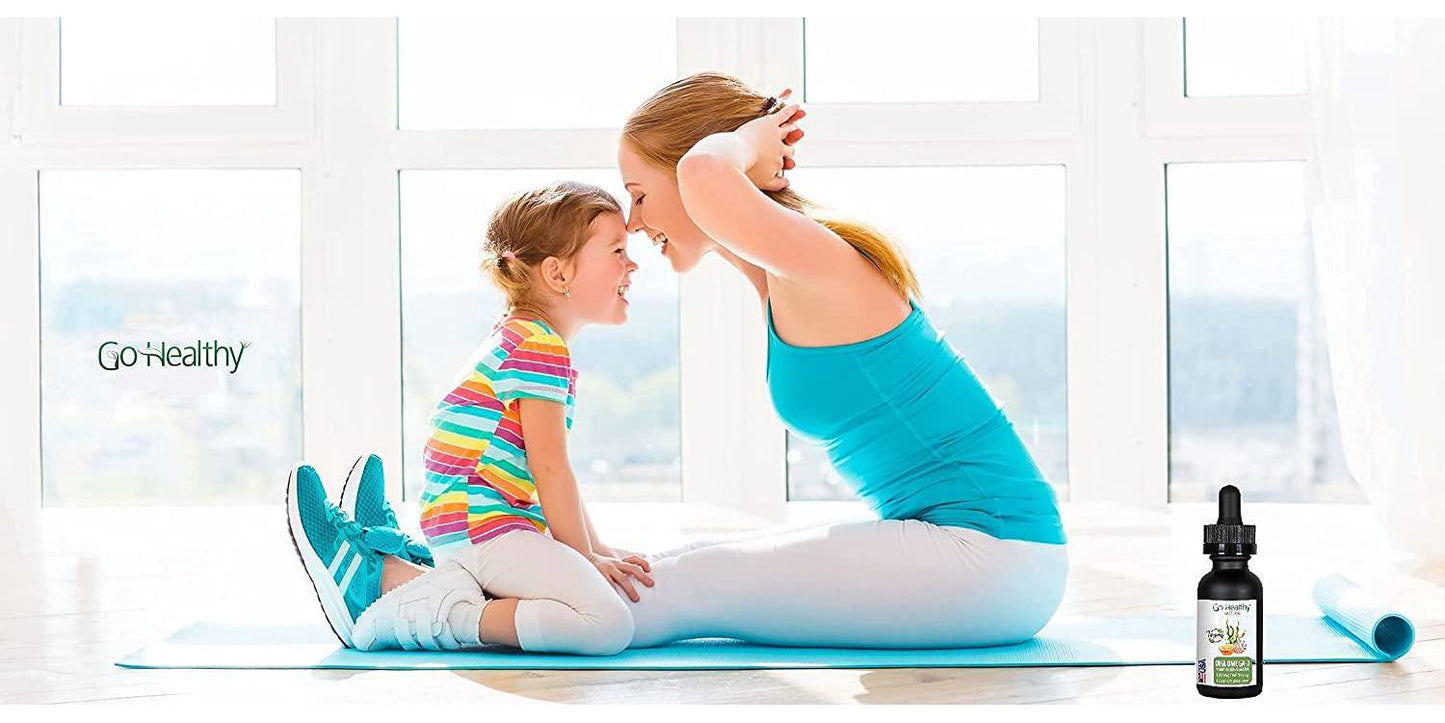 Go Healthy Natural DHA/EPA Omega 3 Liquid Algae Oil, Vegan, Orange Flavor Fish-Free in 50 ml Miron Glass