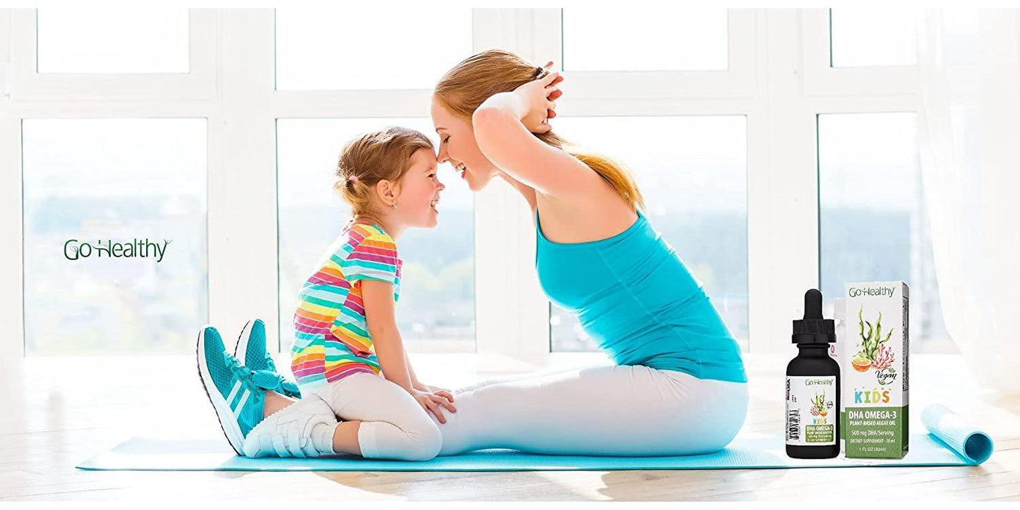 Go Healthy Natural Kids Omega-3 DHA/EPA Algae Oil, Vegan Plant-Based, Orange 30ml Glass 30-60 Servings