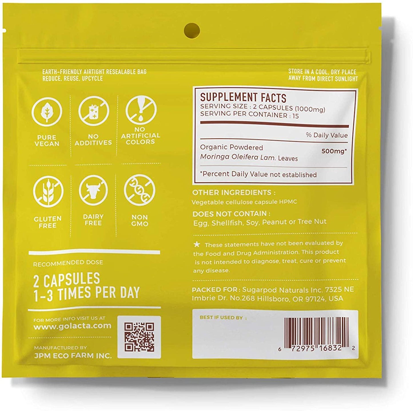 Go Lacta 100% Organic Moringa Capsules for Breastfeeding Moms, 30 Capsules