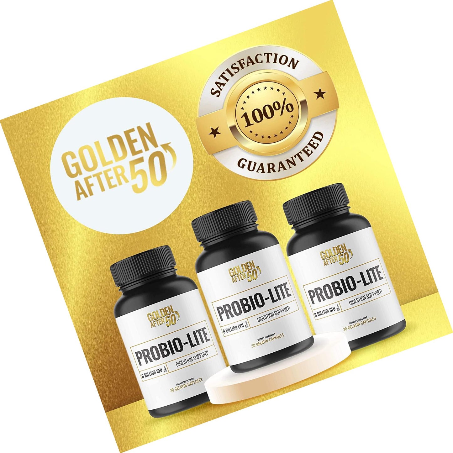 Golden After 50 Probio-Lite - Acid Reflux Relief and Probiotics for Men and Women - 30 Vegetarian Capsules - 6 Billion CFU of Probiotics for Gut Health Support for Heartburn, Gas Relief, Indigestion