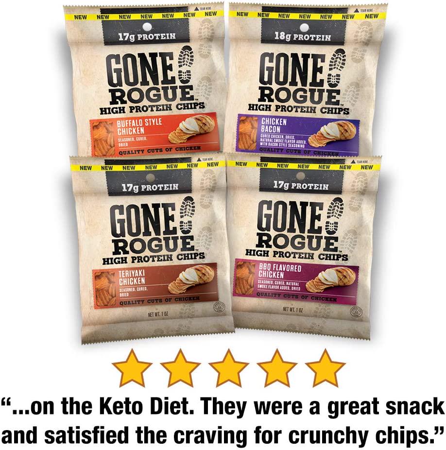Gone Rogue High Protein Teriyaki Chicken Chips, Low Carb, Gluten Free, Keto Friendly Snacks, 4 pack