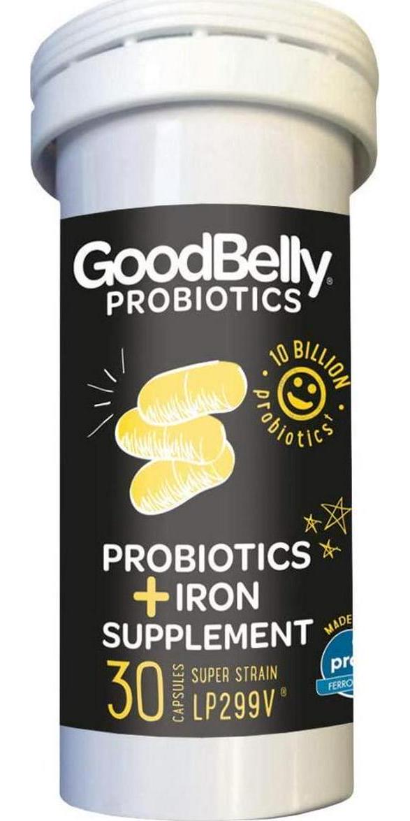 GoodBelly Probiotic Supplement for Digestive Health - Iron Supplement Support for Women - Aids in Digestion and Iron Absorption {1 Box - 30 Capsules}