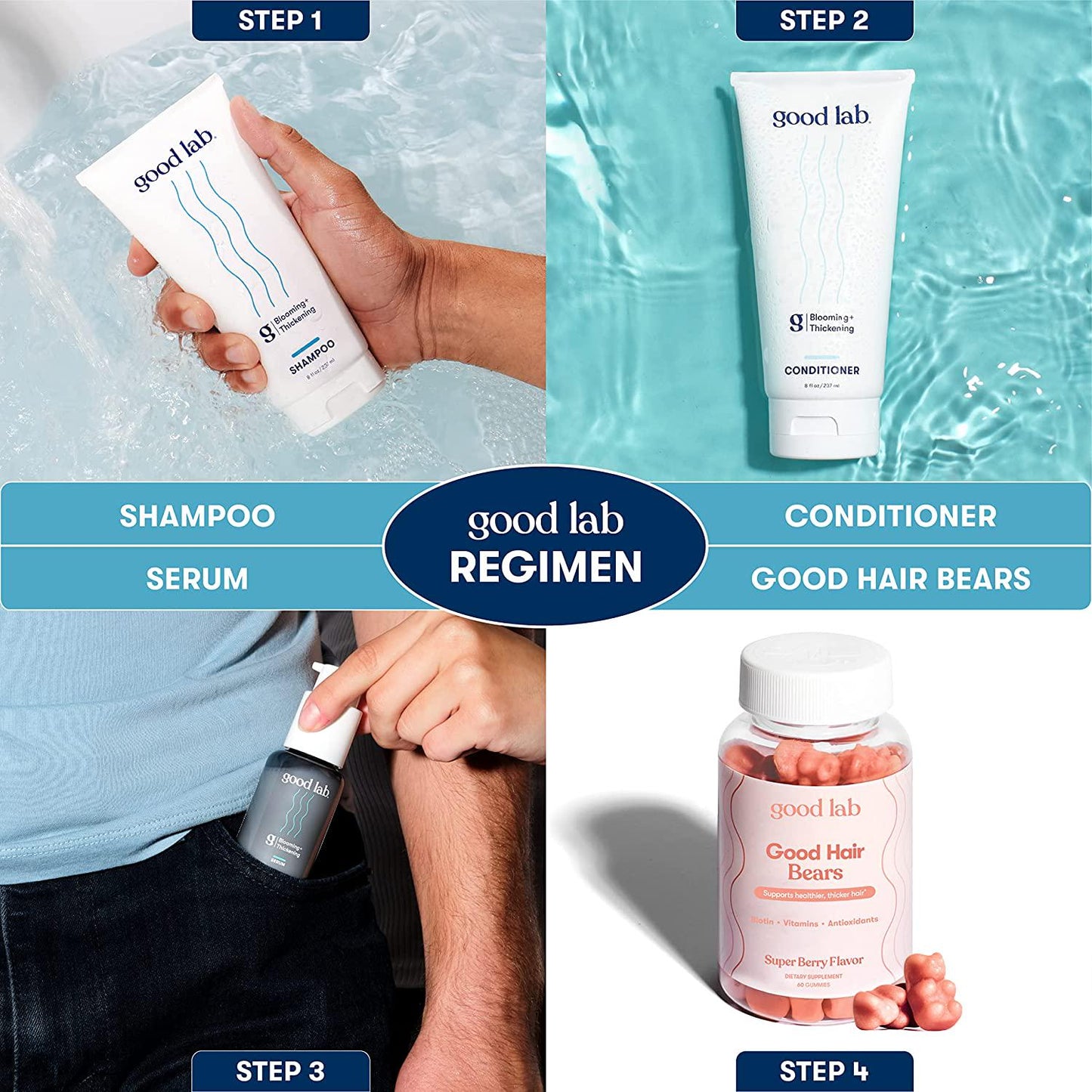 Good Bear Hairs by Good Lab. Gummy Vitamins with Biotin, Vitamin B12, C, D and Zinc for Hair Growth and Thickening. for Men and Women. All Hair Types.