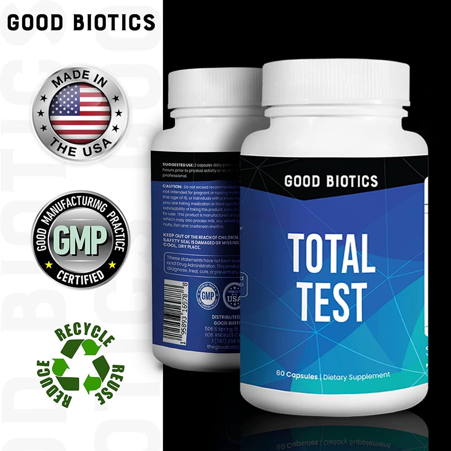 Good Biotics Total Test Booster | Increase Muscle Strength | Improves Energy and Mood | Makes Bone Stronger | Increase Physical Endurance | Support Healthy Heart and Blood 60 Capsules