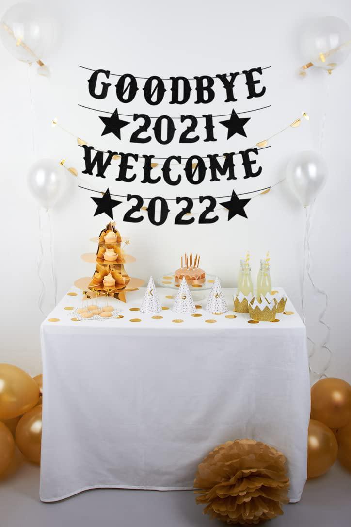 Goodbye 2021 Welcome 2022 Banner, Gold Glitter New Year Decorations 2022, New Year Eve Party Decorations, 2022 Happy New Year Banner, 2022 New Years Eve Party Supplies, Goodbye 2021 Hello 2022 Banner