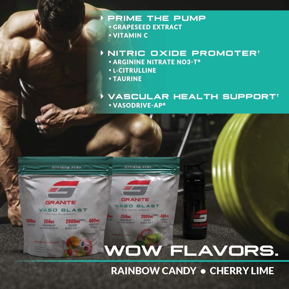 Granite Vaso Blast Advanced 'Stim-Free' Pre-Workout (Cherry Lime) | Supports Vasodialation, NO Conversion, and ACE Inhibition for Max Pump with Grapeseed Extract, Arginine Nitrite, and VasoDrive-AP