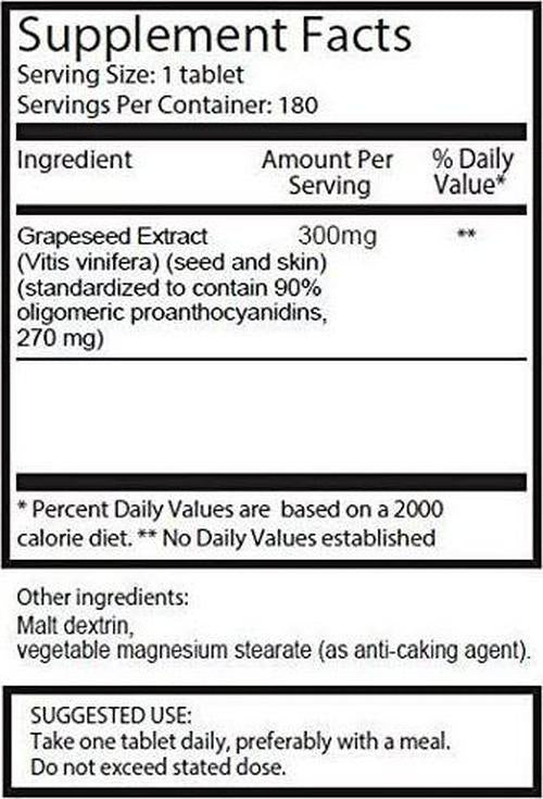 Grape Seed Extract - 300mg x 360 Tablets - 90% Oligomeric Proanthocyanidins. Don't Settle for The Much Weaker 50% OPC or 100mg Tablets. SKU: GSE3x2