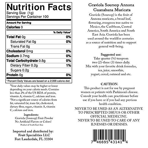 Graviola (Soursop) Fruit Powder, All-Natural Pure Graviola Fruit Powder, Annona Muricata Guanabana (3.52 oz)