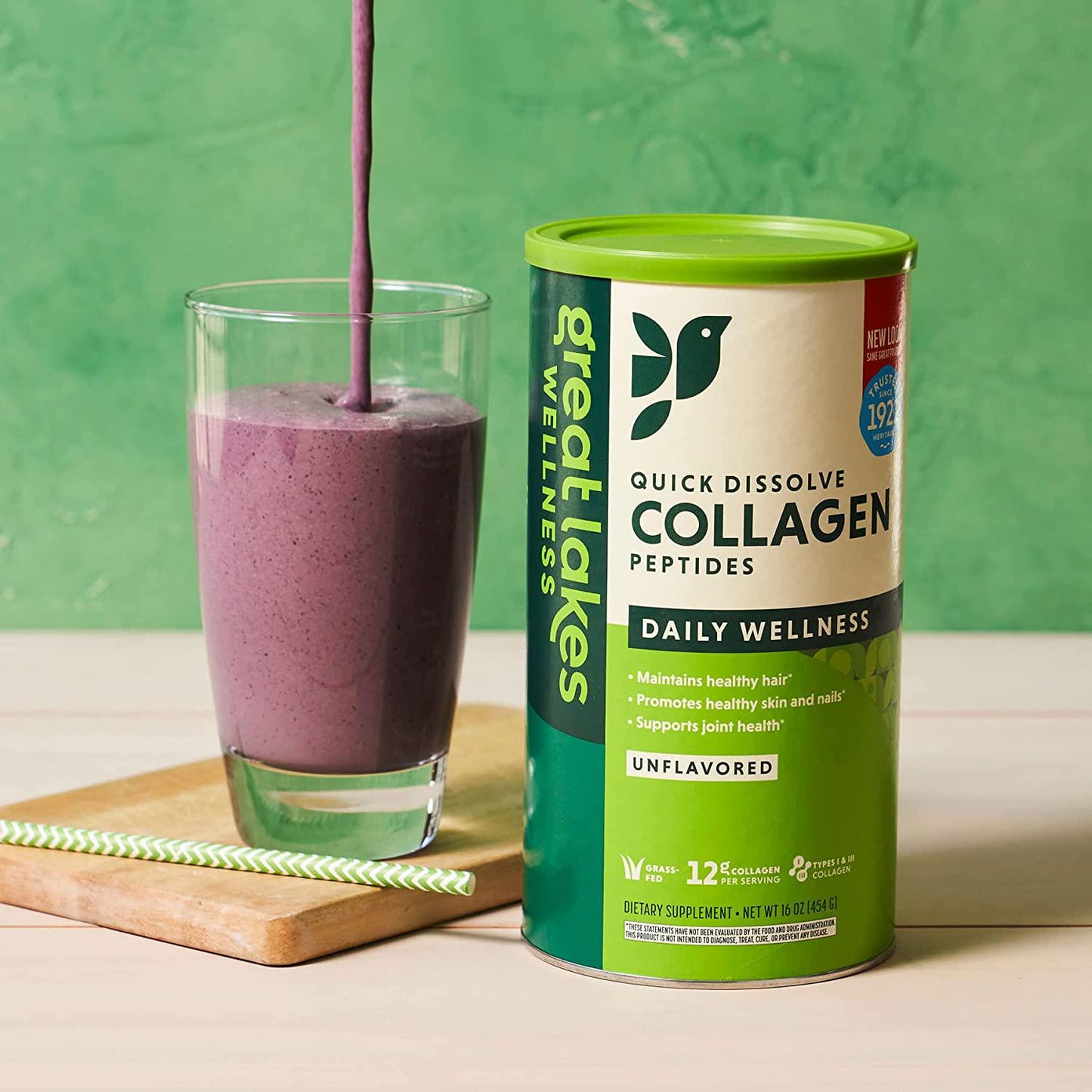 Great Lakes Wellness Collagen Peptides Powder Supplement for Skin Hair Nail Joints - Unflavored - Quick Dissolve Hydrolyzed, Non-GMO, KETO, Paleo Friendly, Gluten-Free, No Preservatives, Halal - 16 oz Canister - 4 pack