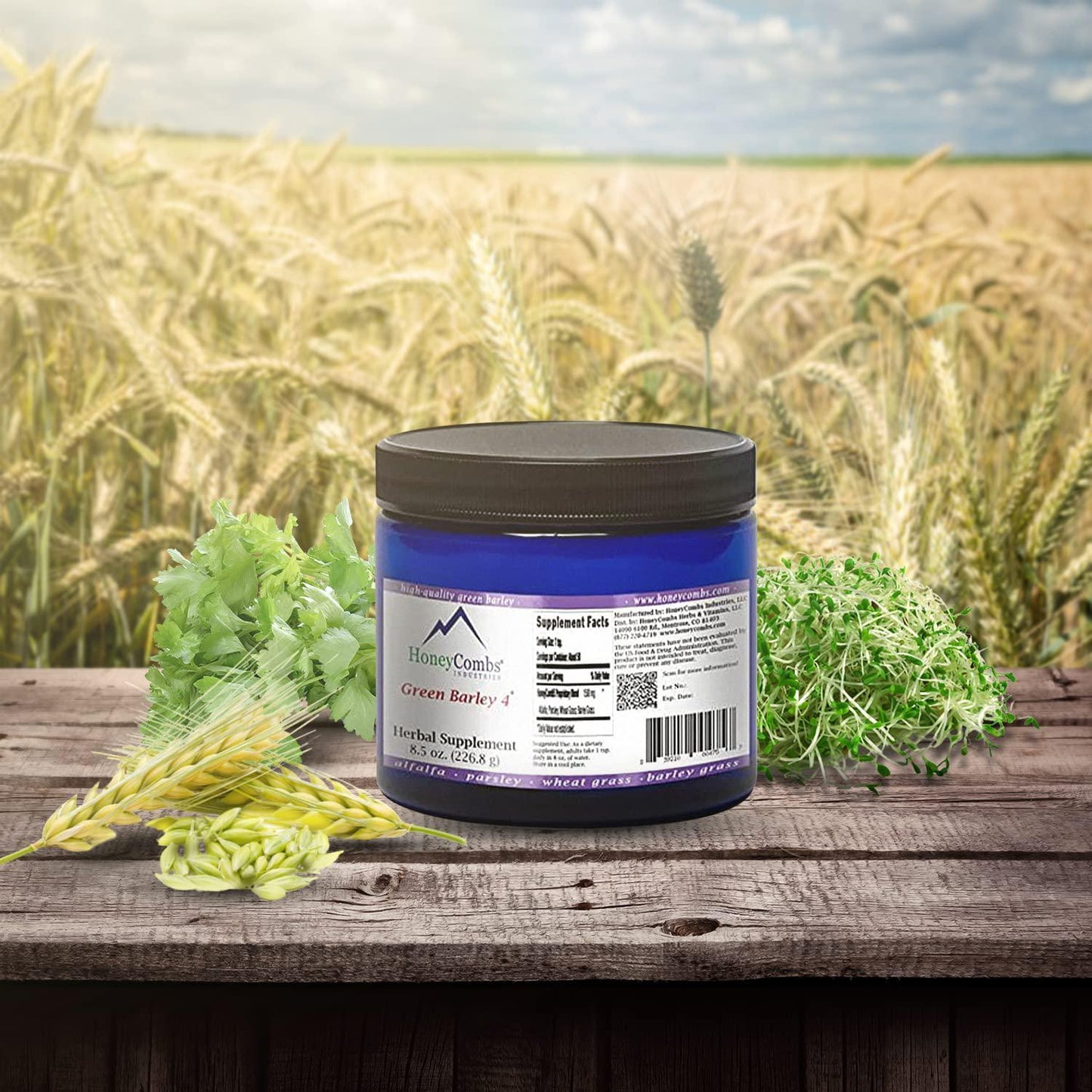 Green Barley 4 – Natural Chlorophyll - Superfood Greens and Chlorophyll Blend Powder Supplement – Nutrient Rich Organic Alfalfa, Barley Grass, Parsley and Wheat Grass Supplement, 8.5 Oz Powder