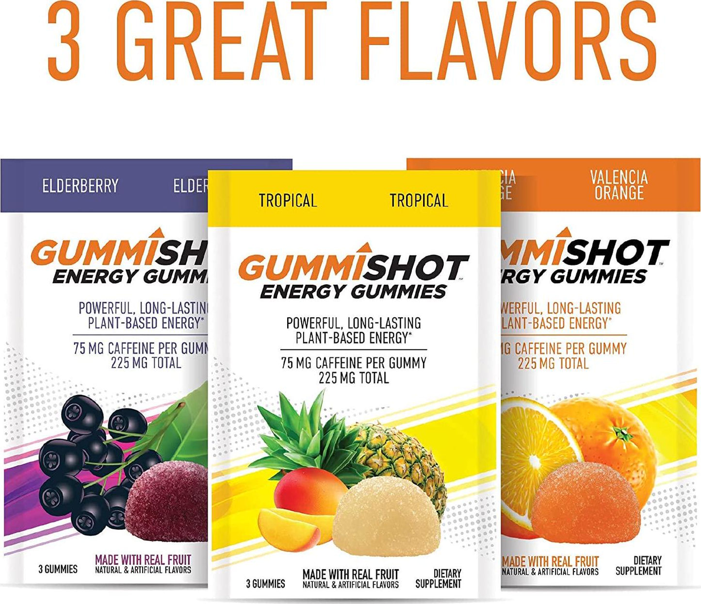 GummiShot Energy Gummies, 225 mg of Plant-Based Caffeine Chews per Pouch, Long Lasting Energy Boosters, Variety (9-Pack)