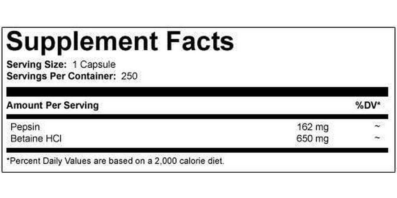 HCl w/Pepsin High Potency 650mg Caps 250