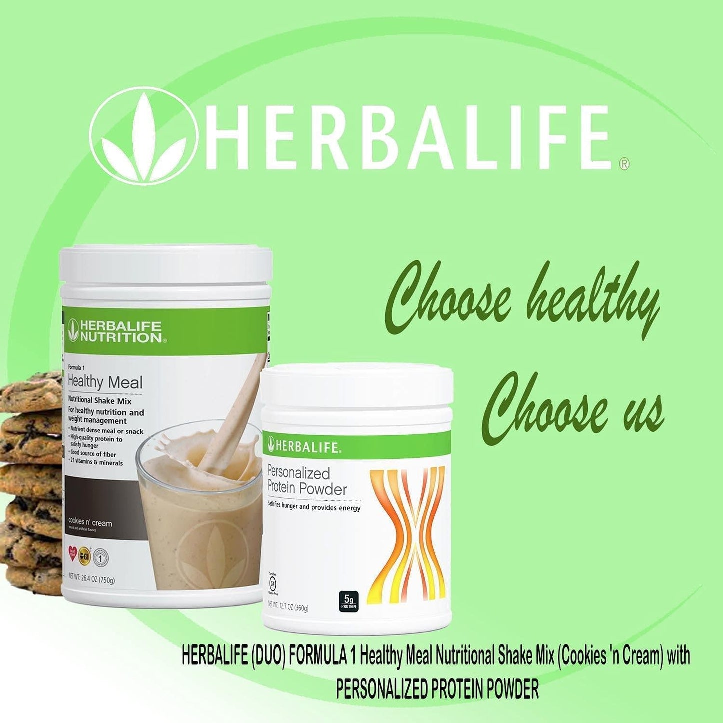 HERBALIFE (DUO) FORMULA 1 Healthy Meal Nutritional Shake Mix (Mint Chocolate) with PERSONALIZED PROTEIN POWDER