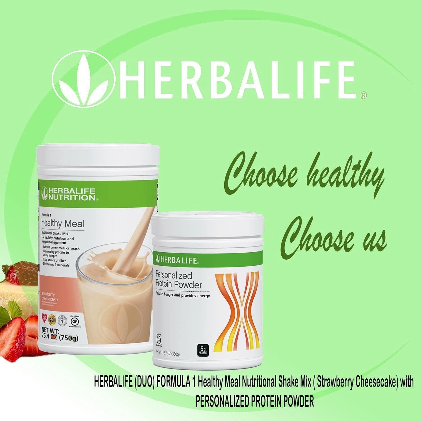 HERBALIFE (Duo) Formula 1 Healthy Meal Nutritional Shake Mix ( Strawberry Cheesecake) with Personalized Protein Powder