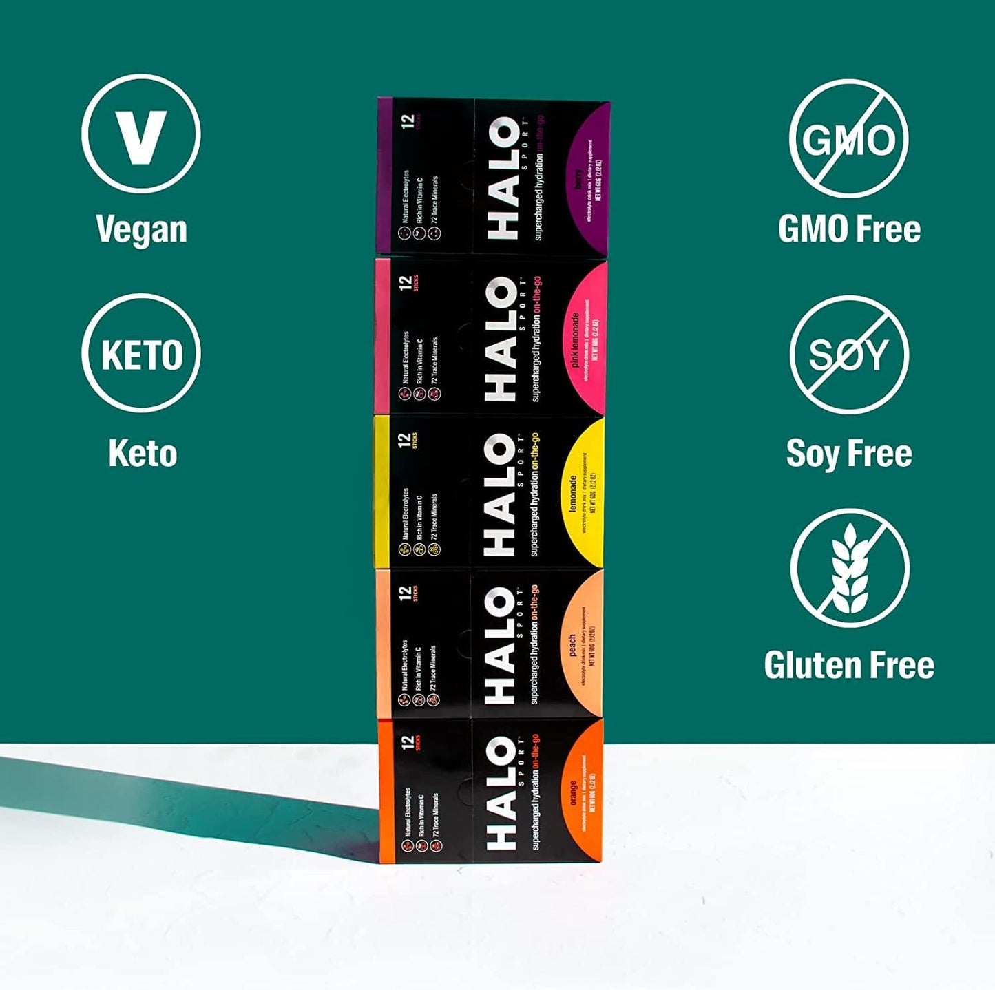 Halo: Hydration Electrolyte Powder Packets Pink Lemonade - 12 Servings (5g Each) - Organic Hydration Drink with Low Sugar + Essential Vitamins + Minerals - Vegan - Immunity Booster