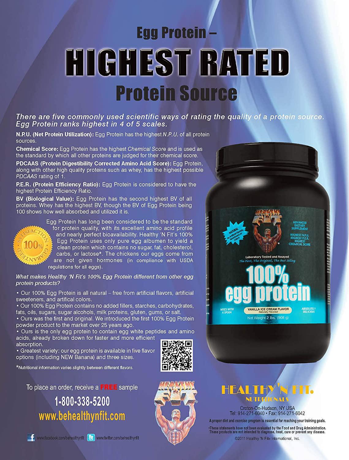 Healthy N Fit 100% Egg Protein- Vanilla (4lb): 100% Egg White Protein Plus Natural Peptides.-Naturally Sweetened, Pure, Keto, Paleo Friendly