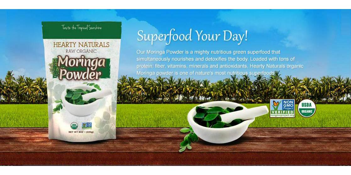 Hearty Naturals Raw Organic Moringa Powder - 226 Grams (8 Oz)