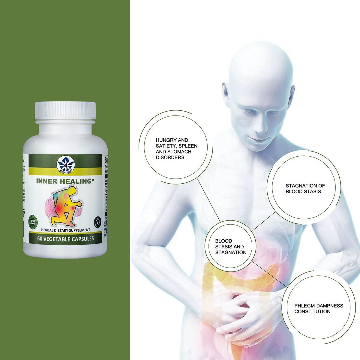 Herb Guru Inner Healing Herbal Supplement | Aids Blood Circulation and Helps Relieve Exercise Pain | Can Maintain Healthy Blood Pressure Levels and Muscles Soreness | All Natural | 60 Capsules