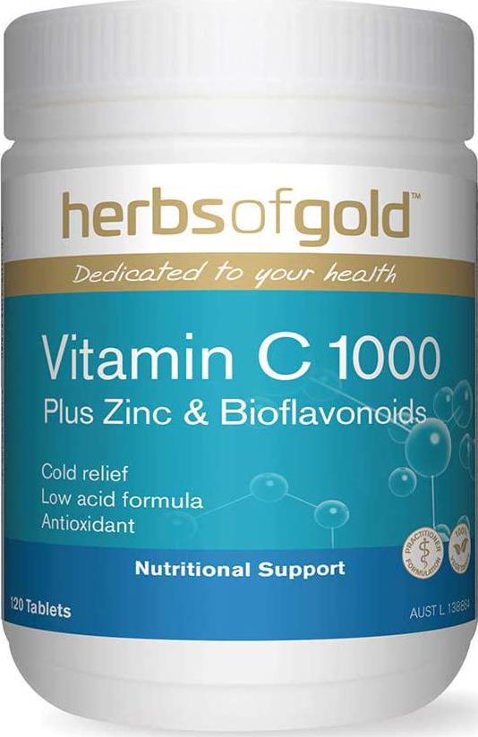 Herbs of Gold Vitamin C 1000 + Zinc and Bioflavonoids 120 Tablets