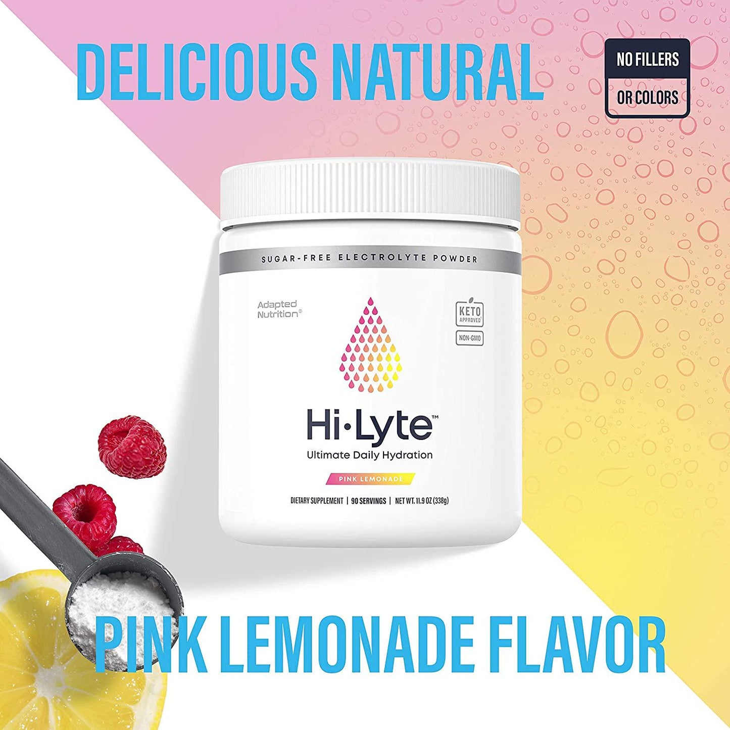 Hi-Lyte Electrolyte Powder, Pink Lemonade, 90 Serving, Daily Hydration Supplement Drink Mix | Sugar-Free, 0 Calories, 0 Carbs | No Maltodextrin. Gluten-Free | Supports Keto | Light Refreshing Flavor
