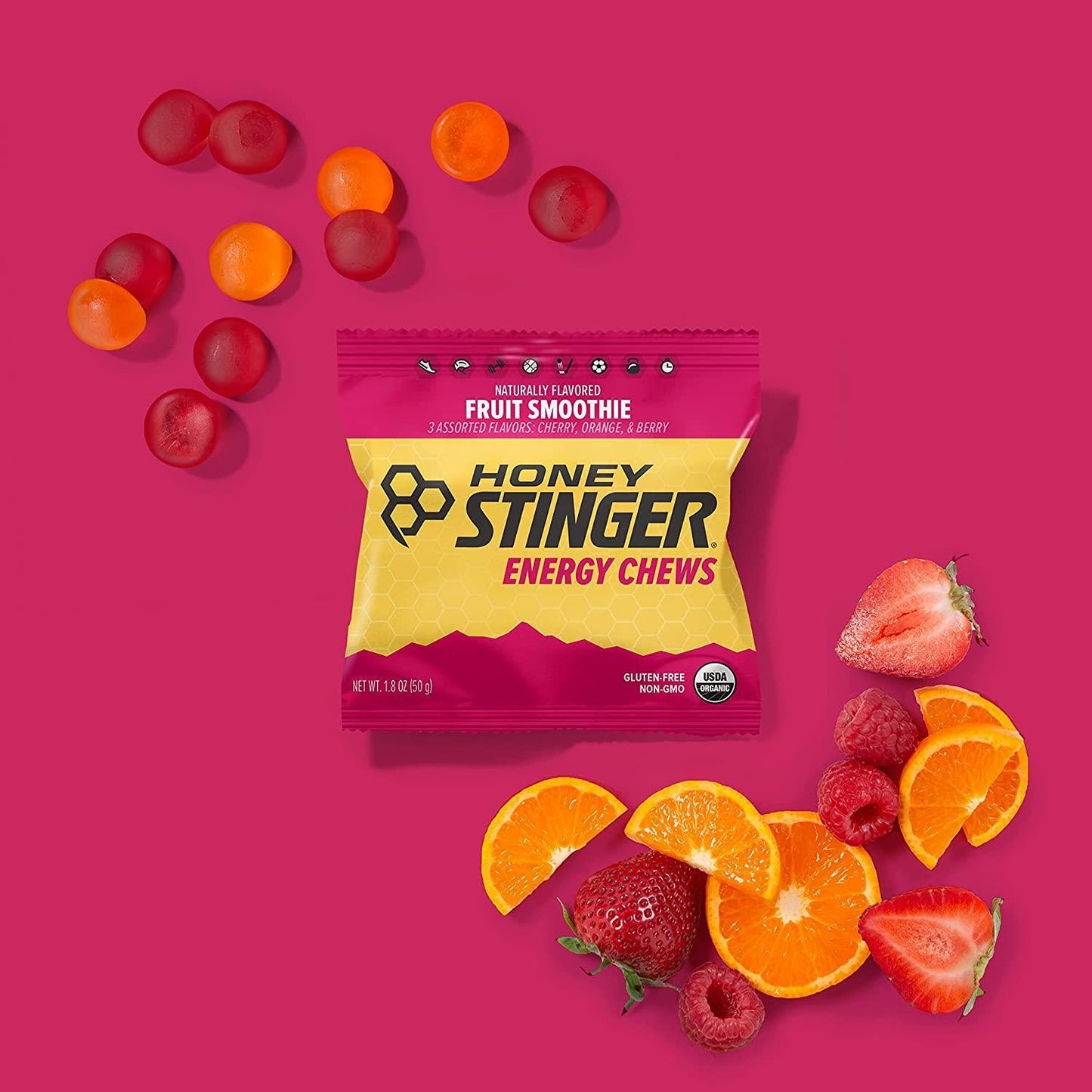 Honey Stinger Organic Fruit Smoothie Energy Chew | Gluten Free and Caffeine Free | For Exercise, Running and Performance | Sports Nutrition for Home and Gym, Pre and Mid Workout | 12 Pack, 21.6 Ounce
