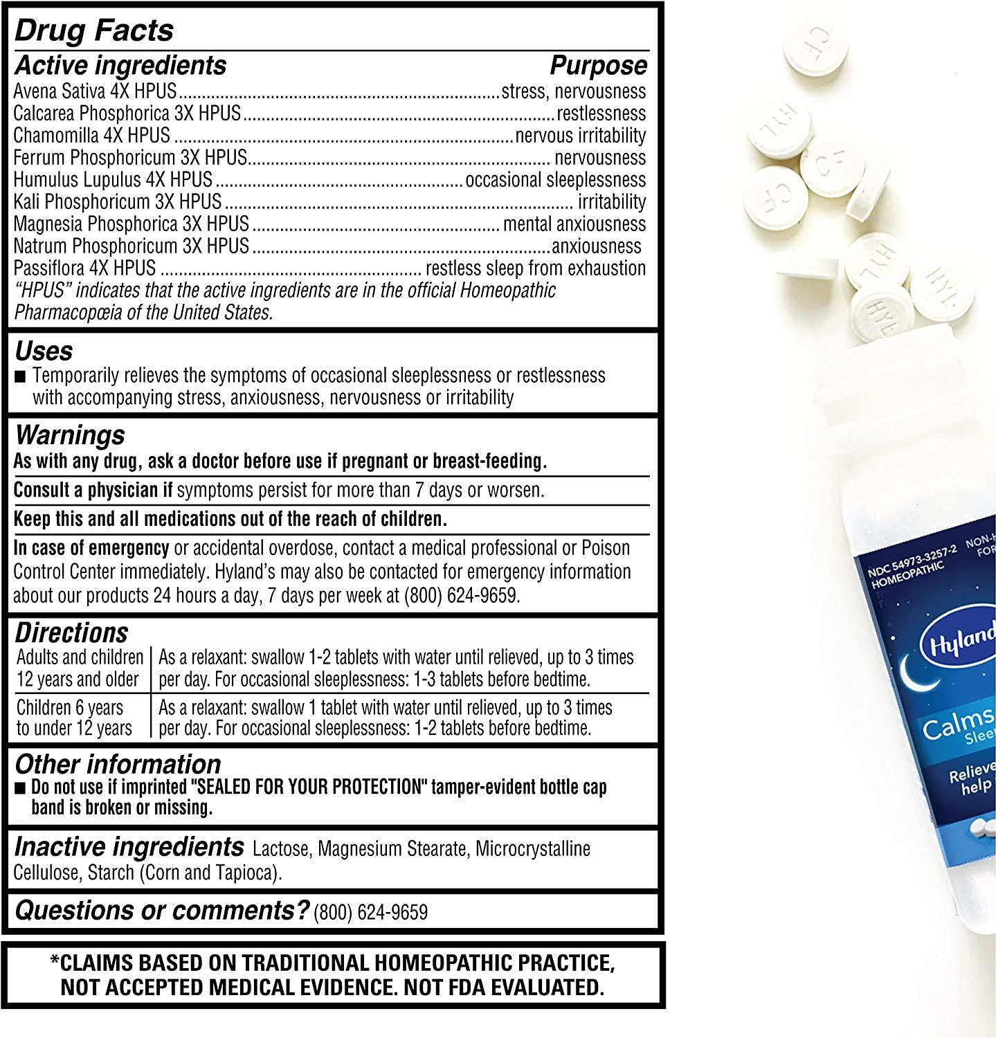 Hyland's Calms Forte' Sleep Aid Tablets, Natural Relief of Nervous Tension and Occasional Sleeplessness, 50 Count