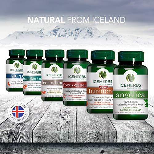 ICEHERBS Focus and Energy Pure Icelandic Rhodiola Rosea and Iceland Moss Supplement / 60 Vegan Capsules Boosts Focus and Mood, Stress Relief Improves Energy - Powerful and Natural Blend
