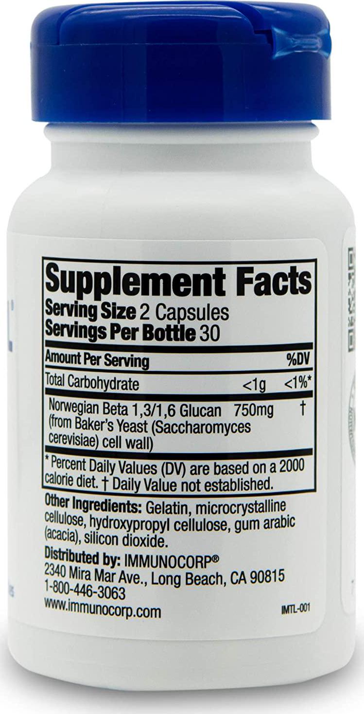 IMMUTOL (750mg Norwegian Beta 1,3/1,6 Glucan) for Optimal Immune System Support Daily, 60 Capsules…